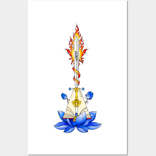 Manjushri Motif, white buddhist art Posters and Art